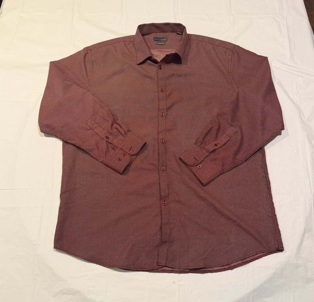 Black Label by Ruffini Mens Maroon Geometric Print Long Sleeve Button-Up Shirt